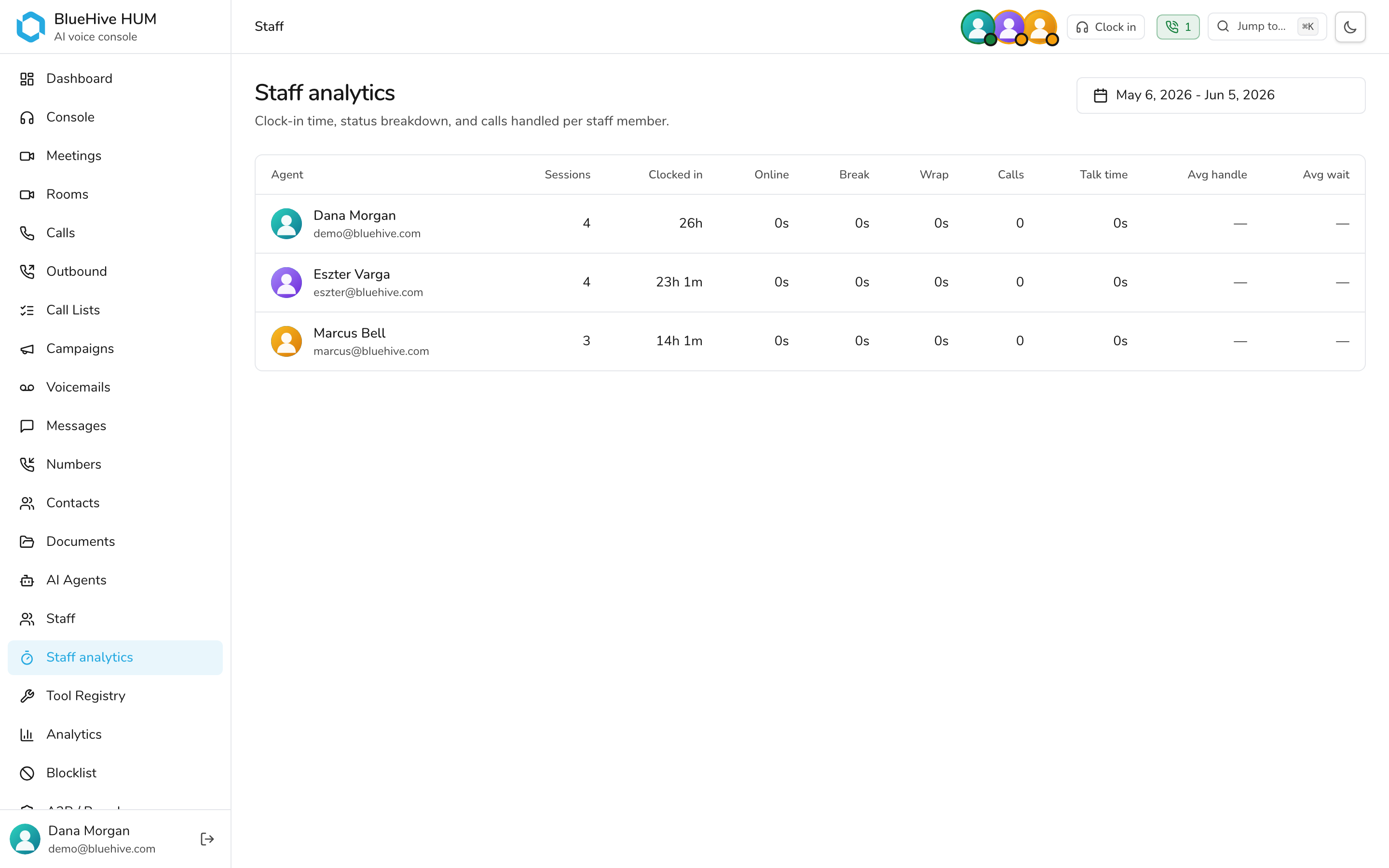Agent time tracking — light