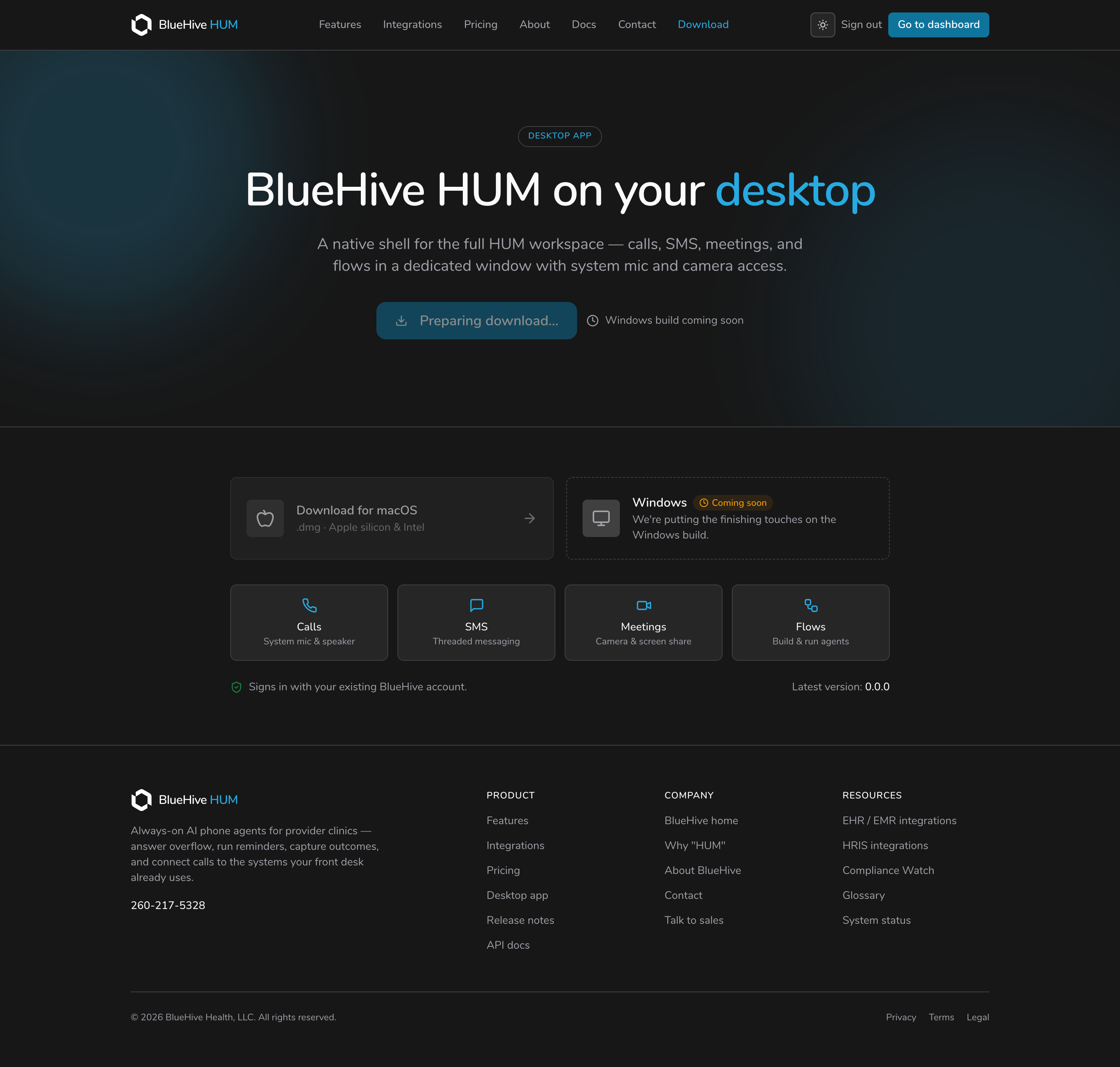 The HUM desktop app — dark