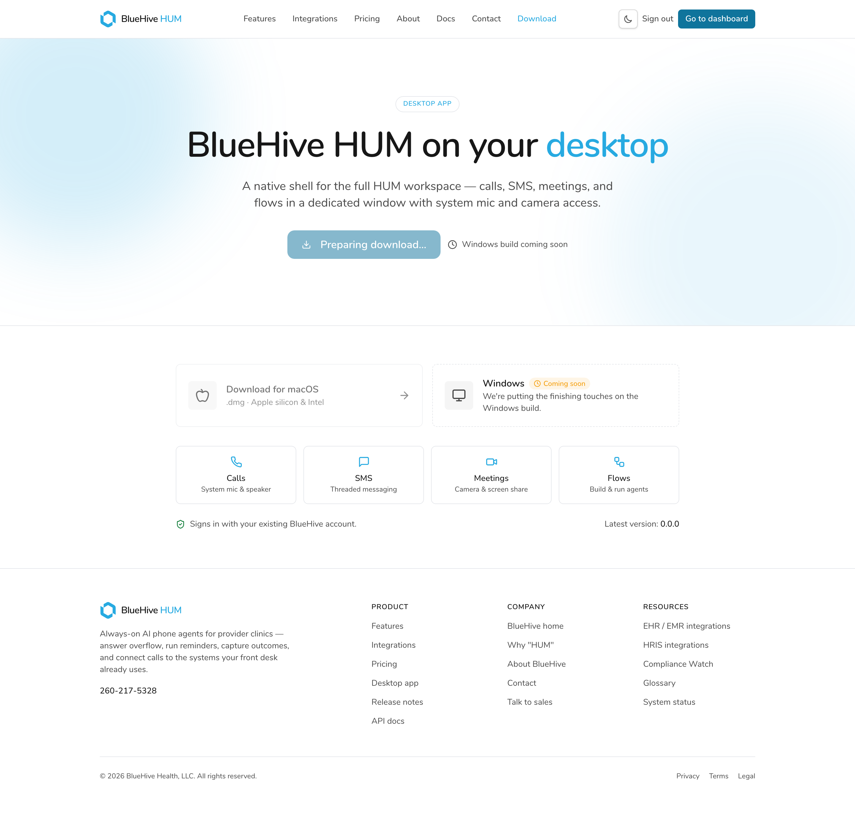 The HUM desktop app — light