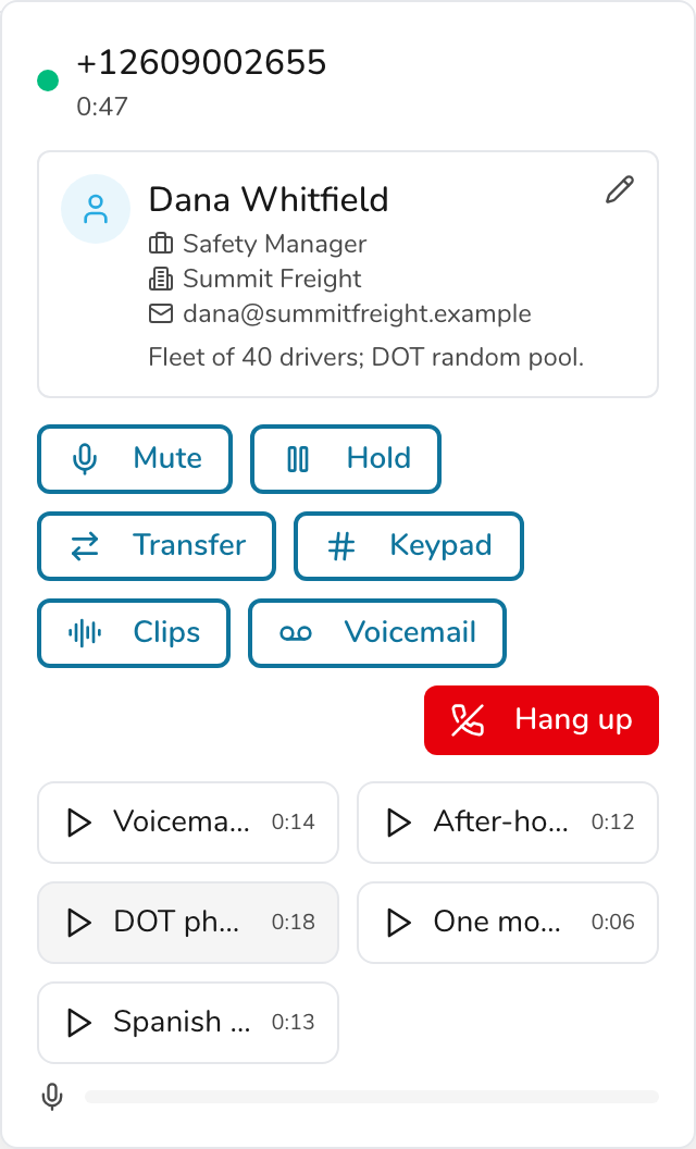 Drop a clip into a live call with one tap — light